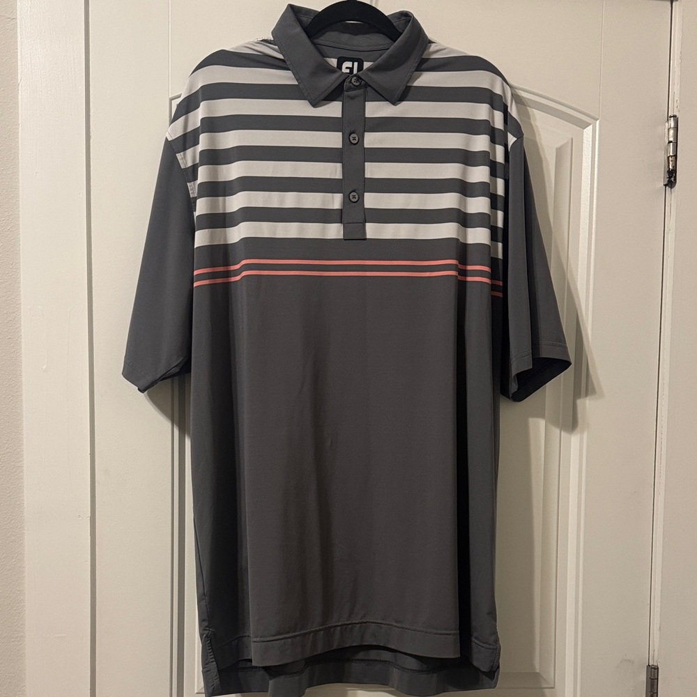 FootJoy Gray and Salmon Striped Polo Shirt